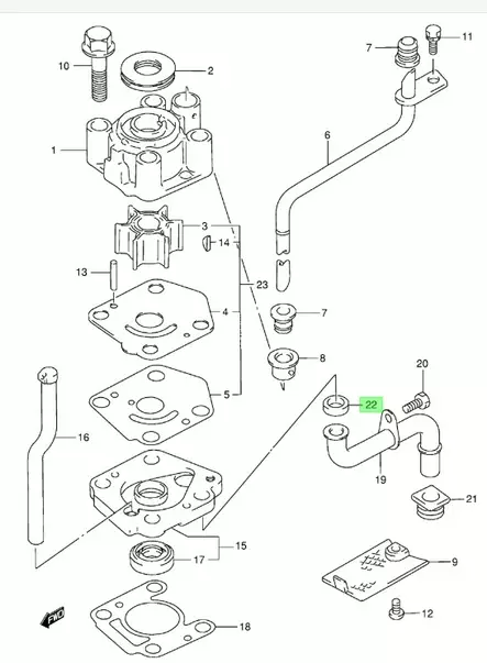 Vesiputken Tiiviste/Grommet Suzuki DF9.9 DF15 DT9.9 DT15 - Suzuki osat perämoottorille - 50463 - 2