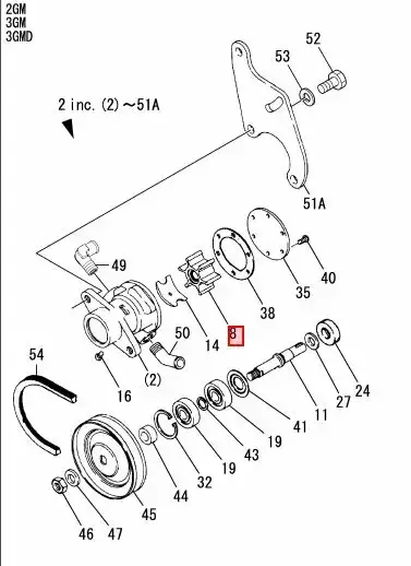 Yanmar Siipipyörä 2GM, 2QM, 3GM, 3QM, YSB8, YSB12, YSM12, SB12 - Yanmar moottorin alkuperäisosat - 33903 - 2