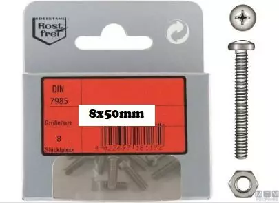 Koneruuvi Lieriökanta 8x50mm DIN7985 A4 2kpl/pkt RST - Veneen lukot ja saranat - M9516040093 - 1