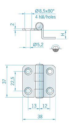 LUUKUNSARANA AISI304 37x38mm - Veneen lukot ja saranat - M9516003214 - 2