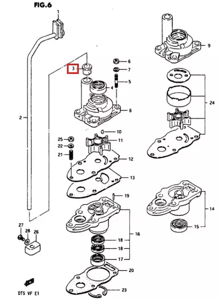 Kumitiiviste Vesiputkeen/Bush Water Pump Outlet Suzuki DT3.5-DT8 DF4-DF6 - Suzuki osat perämoottorille - 52524 - 1