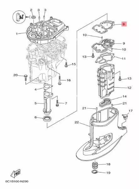 Pakosarjan Tiiviste/Gasket Exhaust Manifold (Ylempi) F40-F70 Yamaha - Yamaha muut - 22114 - 2