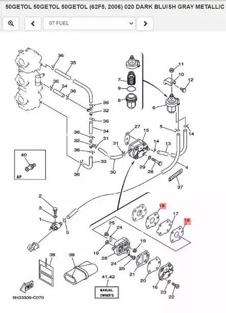 Polttoainepumpun Tiiviste/Gasket Body Yamaha 25-90hv 2-T - Yamaha muut - 5884 - 2