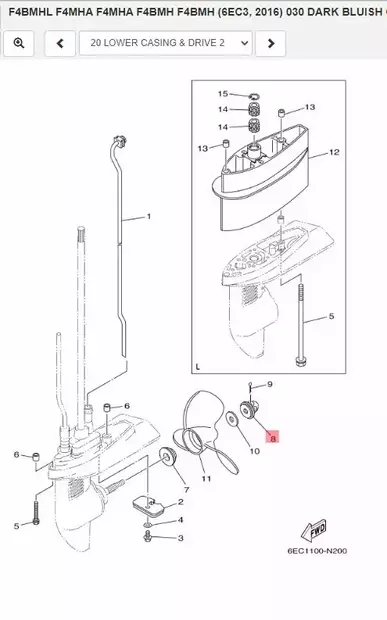 Potkurimutteri/Nut Propeller Yamaha F2.5B F4B F5A F6C - Yamaha muut - 29854 - 2