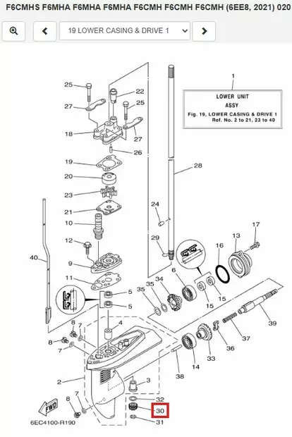 Ratas/Pinion (13T) Yamaha F4B F5A F6C - Yamaha osat perämoottoreille - 50874 - 2