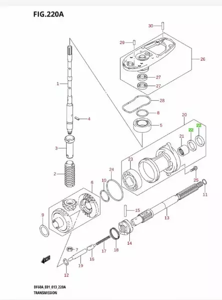 Stefa Potkuriakseli/Oil Seal 22x35x5 Suzuki DT40-DT65 DF40-DF60 - Suzuki osat perämoottorille - 43534 - 2
