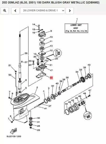 Tiiviste/Packing Lower Casing Yamaha 20D 25N F20F/G F25G - Yamaha osat perämoottoreille - 50394 - 1