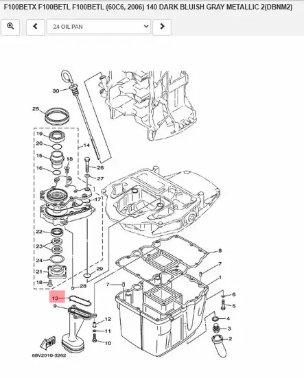 Tiiviste/Seal Oil Strainer (Oil Pan) Yamaha F80-F130hv - Yamaha muut - 31734 - 2