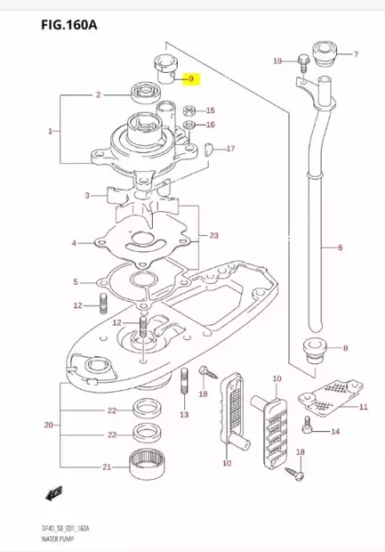 Tiiviste Vesipumppu/Grommet Water Pump LWR DT40 DF40 DF50 - Suzuki osat perämoottorille - 40704 - 2