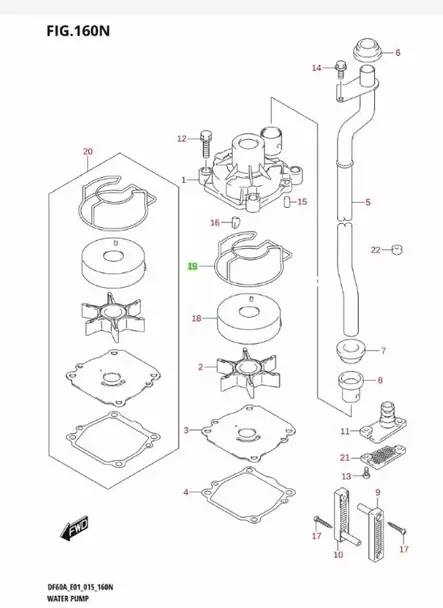 Tiiviste Vesipumpun Kotelo/Sealing Water Pump Suzuki DF40-DF100 - Suzuki osat perämoottorille - 42864 - 2