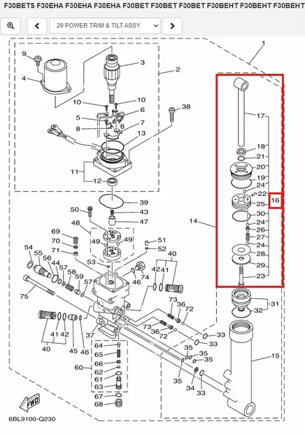 Tilt Piston Sub Assy Yamaha F30-F40 - Yamaha osat perämoottoreille - 51034 - 1