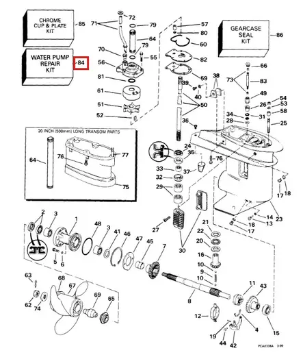 Vesipumpun korjaussarja/Water Pump Repair Kit Johnson/Evinrude 20-35 hv - Evinrude/Johnson osat perämoottoreille - 51274 - 1