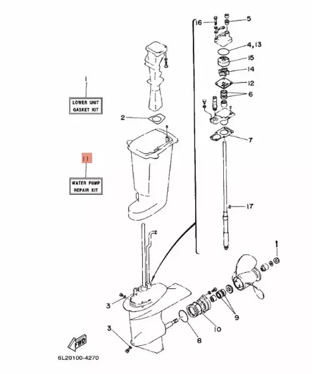 Vesipumpun Korjaussarja/Water Pump Repair Kit Yamaha 20D/25N - Yamaha muut - 6295 - 2