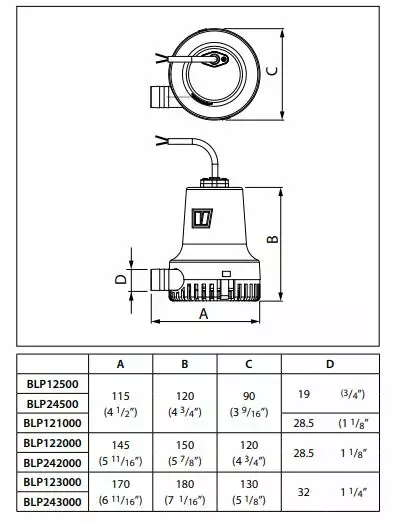 Pilssipumppu VETUS 2400L/h 19mm lähtö 12V - Veneen tyhjennyspumput ja katkaisimet - 26185 - 2