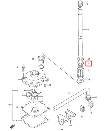 Kumitiiviste Vesiputkeen/(Alempi)/Bush Water Tube Lower Suzuki DF60-DF140 - Suzuki osat perämoottorille - 50985 - 1