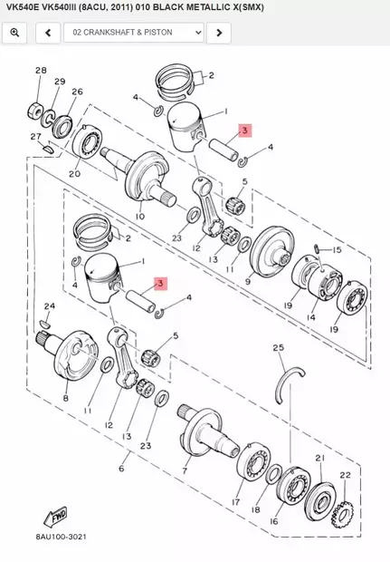 Männäntappi/Piston Pin Yamaha Moto Kelkka VT500 VT600 VK540 XL540 VX500 - Yamaha Moto - 7055 - 2