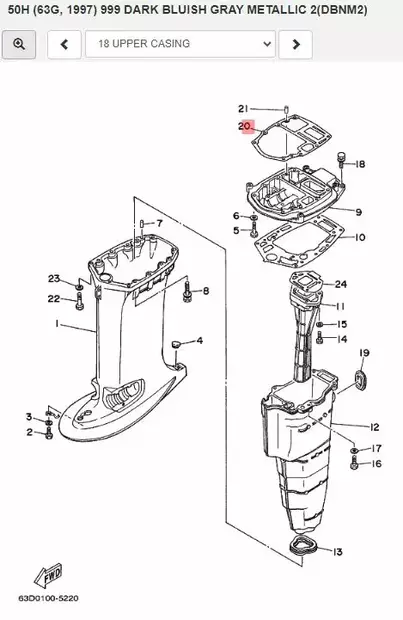 Rikintiiviste/Gasket Upper Casing Yamaha 25Q 40H/V/Y 50D/H - Yamaha muut - 6235 - 2