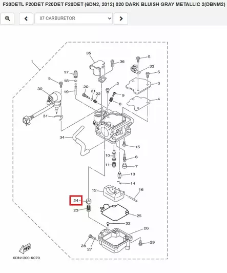 Ryypyn/Rikastimen Mäntä/Plunger Starter Yamaha F20A F20D F25A F25D F45A - Varaosat ja lisävarusteet - 52615 - 1