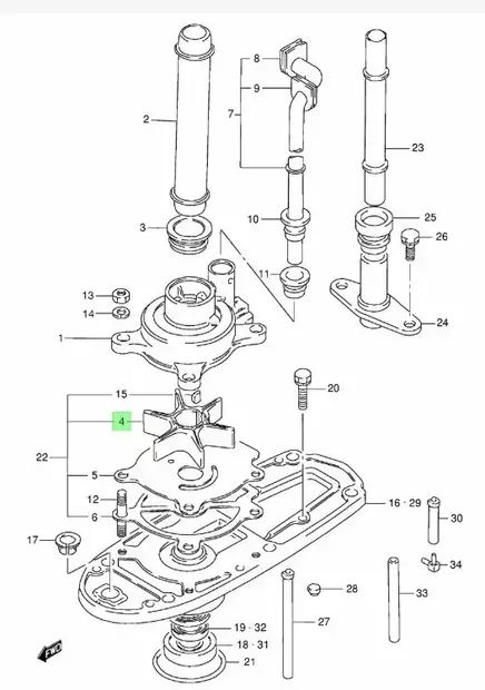 Siipipyörä/Impeller Suzuki DT20-DT30 - Perämoottorin Jäähdytys - 42875 - 2