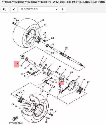 Stefa Taka-Akseli/Oil Seal Yamaha Moto ATV YFM250 YFM350 Raptor - Yamaha Moto - 22495 - 2