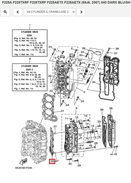 Sylinterikannen Tiiviste/Gasket Cylinder Head 2 Yamaha F200A F225A - Yamaha osat perämoottoreille - 51305 - 1