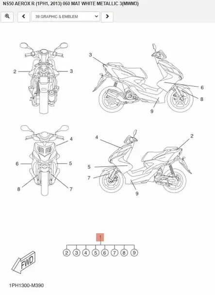 Tarrasarja/Graphic Master Sheet 1 NS50 Aerox 2013-2016 - Yamaha Moto - 43095 - 2