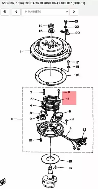 Valopuola/Lightning Coil Yamaha 55B Magneto - Yamaha muut - 5915 - 2