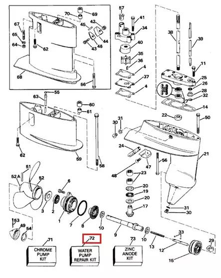 Vesipumpun korjaussarja Evinrude/Johnson 4-8hv 2-T (1980+) - Evinrude/Johnson osat perämoottoreille - 43805 - 2