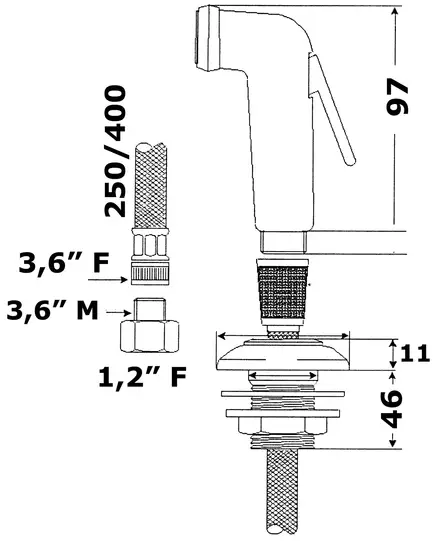 Suihkujärjestelmä vaakak. 2.50m valkoinen - Veneen vesihanat ja pesualtaat - D123846 - 2