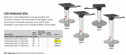 Attwood Tuolinjalkasarja 11" (27,9 cm) 3-osainen Alumiini - Veneistuimet ja istuinten jalat - 44076 - 2