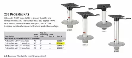Attwood Tuolinjalkasarja 11" (27,9 cm) 3-osainen Alumiini - Veneistuimet ja istuinten jalat - 44076 - 2