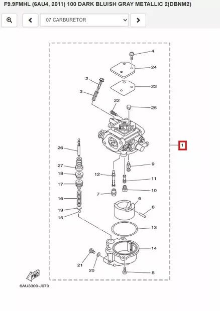 Kaasutin/Carburetor & Bolt Set 6DR21 Yamaha F9.9F 2008-2012 - Yamaha osat perämoottoreille - 51096 - 1