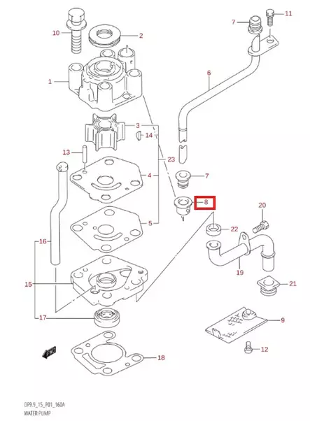 Kumitiiviste/Bush Water Pump Case Suzuki DF9.9/15 DT8 DT9.9 DT15 - Suzuki osat perämoottorille - 50466 - 1