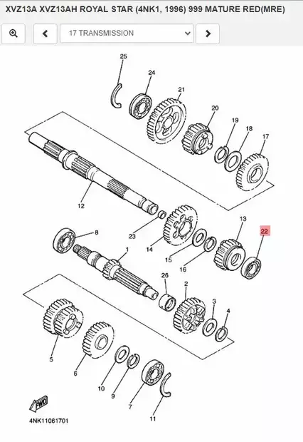 Laakeri/Bearing Transmission Yamaha Moto XVZ1300 VMX1200 - Yamaha Moto - 23346 - 2