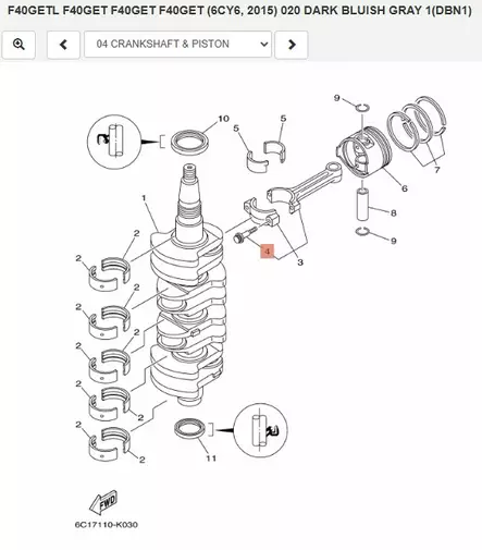 Pultti Kiertokanki/Bolt Connecting Rod YAMAHA F20D-F70A - Varaosat ja lisävarusteet - 50446 - 1