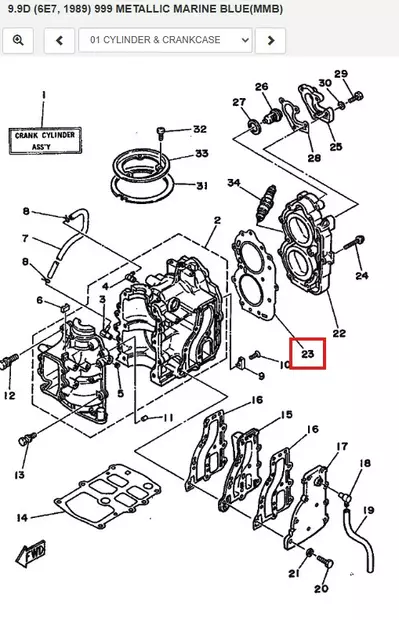 Sylinterikannen Tiiviste/Gasket Cylinder Head 1 Yamaha 9.9D 15D - Yamaha varaosat - 50916 - 1