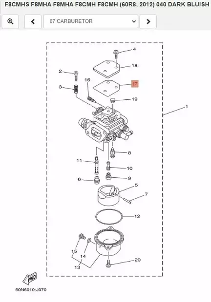 Tiiviste Kaasutin/Gasket Top Cover Yamaha F4A F6A F6B F8C F9.9F - Yamaha muut - 29156 - 2