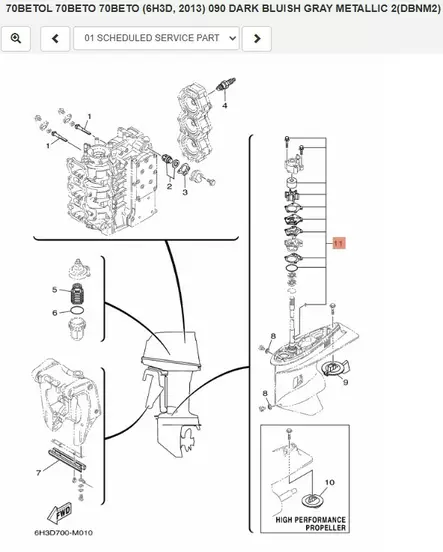 Vesipumpun Korjaussarja Yamaha 60-90hv 2-tahti - Yamaha osat perämoottoreille - 50456 - 1