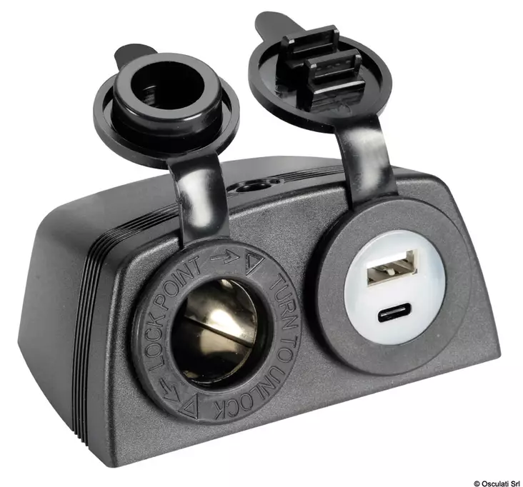Lighter + USB-A + USB-C socket with housing - Venesähkön asennustarvikkeet - D522406 - 1