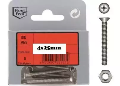 Koneruuvi Uppokanta 4X25mm DIN 965 A4 6kpl/pkt RST - Mutterit ja ruuvit veneisiin - M9516040057 - 1