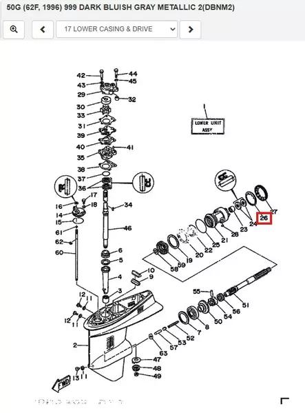 Aluslevy Potkuriakseli/Washer Claw (697) Yamaha 25-70hv 2-T - Yamaha varaosat - 52597 - 1