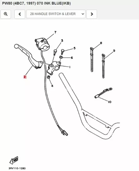Jarrukahva/Lever 2 Yamaha Moto PW80 TT-R90 TT-R125 TW200 - Yamaha Moto - 20527 - 2