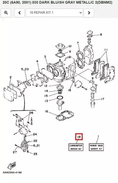 Kaasuttimen Korjaussarja/Carburetor Repair Kit Yamaha 20C 25D 30A 689-W0093-02 - Perämoottorin tarvikeosat - 52537 - 1