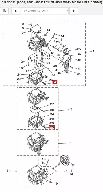 Kaasuttimen Tyhjennysruuvi/Carburetor Screw Drain Yamaha 25-90hv F80A-F100B - Yamaha osat perämoottoreille - 52517 - 1