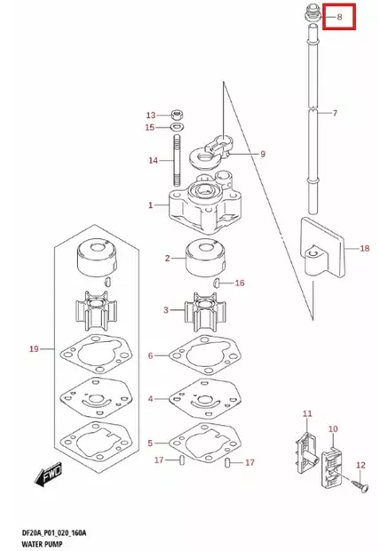 Kumitiiviste/Grommet Water Tube DT9.9/15 DF8-DF20 - Suzuki osat perämoottorille - 50467 - 1