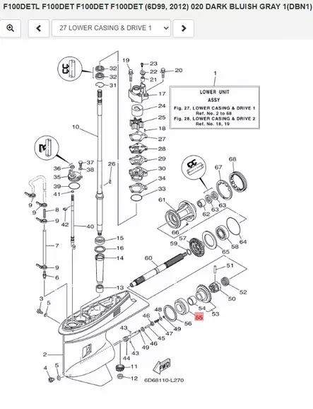 Laakeri/Bearing Potkuriakseli Yamaha F80A/B F100A/C/D - Yamaha osat perämoottoreille - 50387 - 1