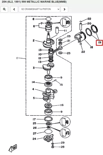 Männänrengassarja STD Yamaha 20D 20M 25N 25M 25D (6L2 6L3) - Yamaha osat perämoottoreille - 51277 - 1