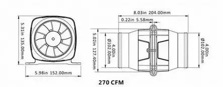 Moottoritilan Tuuletin 101mm 7640 l/min - Veneen LVI - 44127 - 2