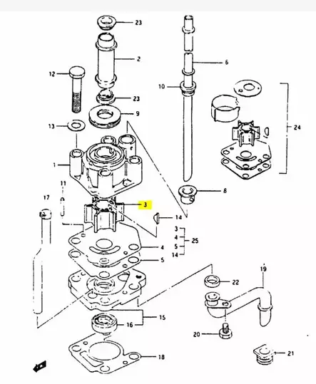 Siipipyörä/Impeller Suzuki 8-20hv/Johnson/Evinrude 9.9/15hv - Perämoottorin Jäähdytys - 35657 - 2