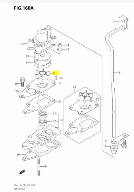 Siipipyörä/Impeller Suzuki DF4 DF5 DF6 (105-47-09208) Sarja 17400-986L2-000 - Perämoottorin Jäähdytys - 37647 - 2